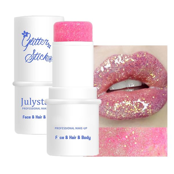 GL-Turelifes Face Body Glitter Stick, Mermaid Face Glitter Gel, Waterproof Fine Glitter for Face/Body/Hair/Eyes/Lip,Holographic Sequins Paint,Sparkling Face Glitter Makeup Body Glitter (#02 Pink)