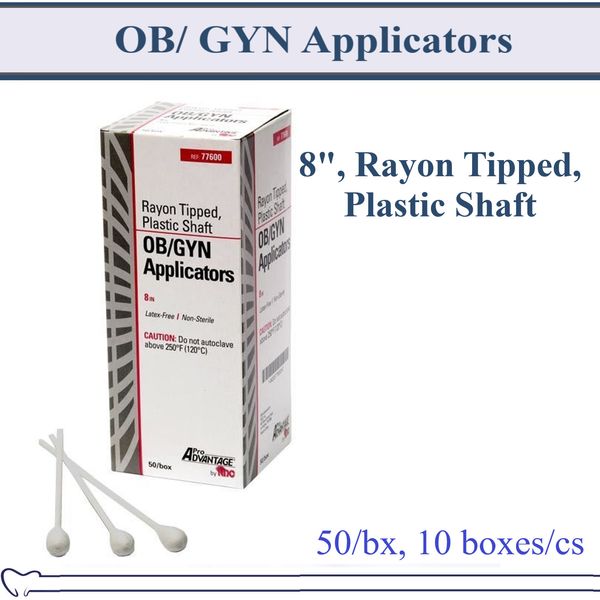 500/Box OB/GYN RECTAL OB/ GYN Applicator, 8", Rayon Tipped, Plastic Shaft Swabs