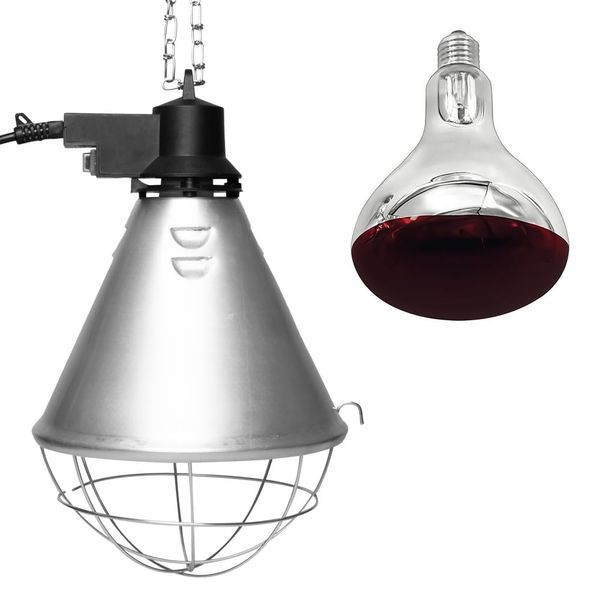 NCC-Licht Aufzuchtleuchte Wärmelampe Wärmestrahler Infrarot Rotlicht BR125 250W Rot für Tiere Hühner Ferkel Schutzkorb + Sparschalter 2,5m Kabel & Stecker