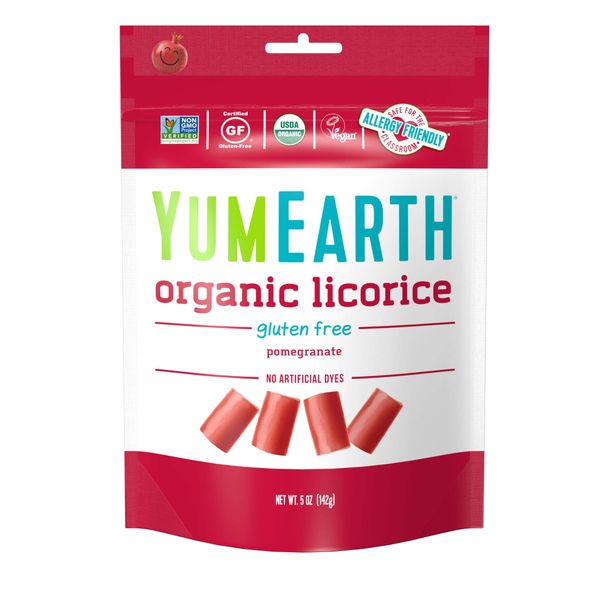 YumEarth Organic Pomegranate Licorice, 12- 5oz Bags, Allergy Friendly, Gluten Free, Non-GMO, Vegan, No Artificial Flavors or Dyes