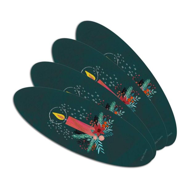 Christmas Candle Double-Sided Oval Nail File Emery Board Set 4 Pack
