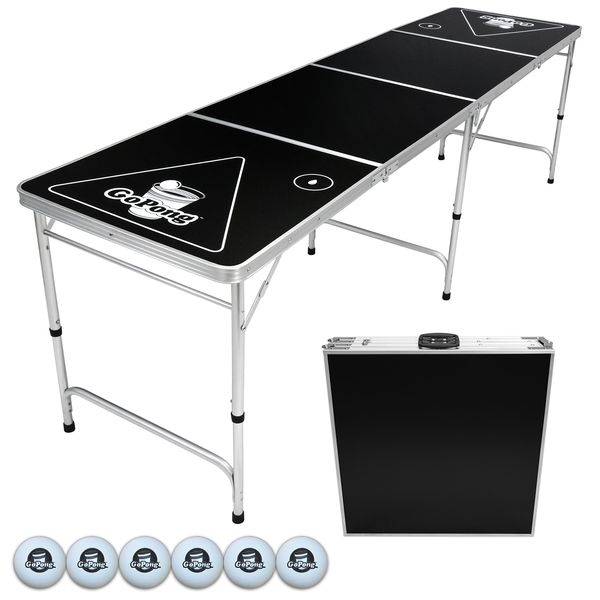 GoPong 8-Foot Portable Folding Beer Pong / Flip Cup Table (6 Balls Included)