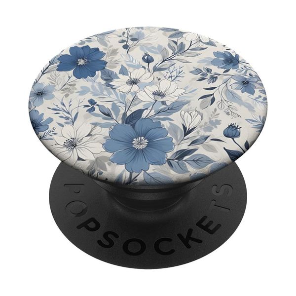 White Blue Floral Pattern PopSockets Adhesive PopGrip