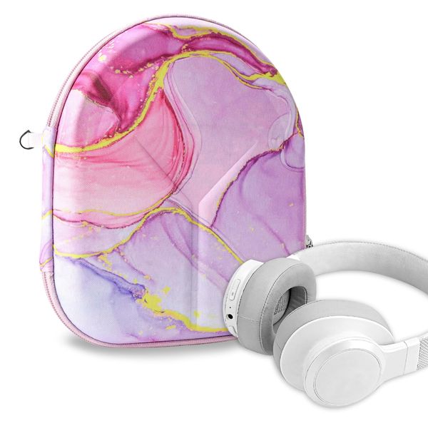 Geekria NOVA Headphones Case for Over-Ear Headphones, Replacement Hard Shell Travel Carrying Bag with Cable Storage Compatible with Soundcore, JBL, Bang&Olufsen, Sony Headsets (Pink Marble)