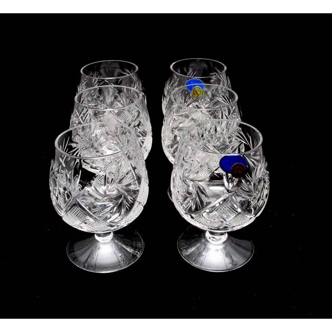 Set of 6 Russian Cut Crystal Cognac/Brandy Snifters Handmade