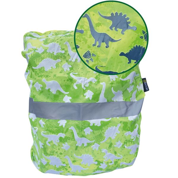 HECKBO Magic Satchel Backpack Rain Cover for Kids Boys Girls - Changes Colour in Rain - Dino Dinosaur - Reflective Stripes - Waterproof School Bag Protection - Water Repellent Rain Cover - Universal