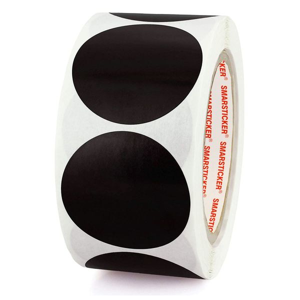 SMARSTICKER 2" Round Black Color Circles Coding Dot Labels New 2023 Shooting Target Spot Repair Pasters Stickers Permanent Adhesive Writable Surface for Inventory/Storage/Organizing/Moving 500pcs