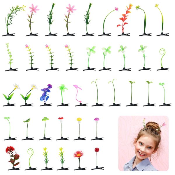 Bekecidi 40 Pieces Bean Sprout Hair Clip Funny Plant Hairpins Little Grass Sprout Clips Flower Butterfly Hair Barrettes Headwear for Women Girls Party for Women Girls Kids Toddler Party Favor