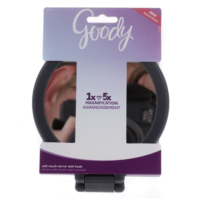 Goody Soft Touch 3 Piece Hand Mirror with Dual Magnification and Hook, Grey