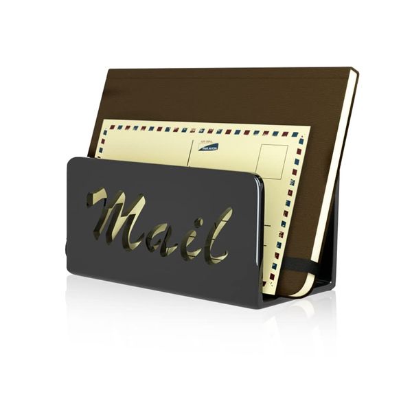 wishacc Mail Organizer countertop, Mail sorters Letter Holder Desktop Organizer for Home, Office, Kitchen Counter Organizer Mail Holder in Black Color