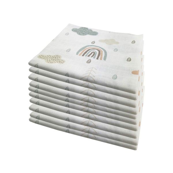 MMC 10x burp cloths muslin diapers baby cotton 80x70 cm | ÖKO-TEX (clouds (10 green))