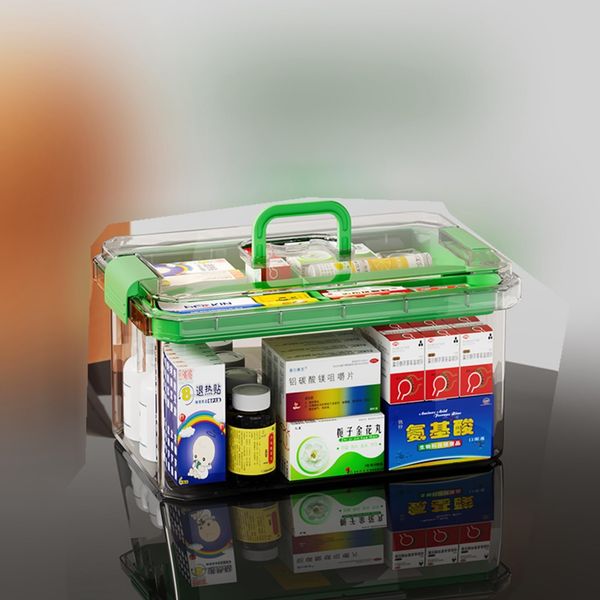 First Aid Kit, Clear Medicine Box, With Handle, First Aid Box, Medical Box, Scrape Case, Pills, Habit Medicine Box, Multi-functional Storage Case, Small Items, Storage Box, Sewing Box, Tool Box, First Aid Box, First Aid, Portable, Convenient, Business Tri