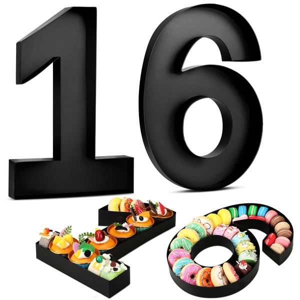 Noveread 2 Pcs 13.6" Fillable Cardboard Number, Paper Mache Numbers for Birthday Decoration Charcuterie Party Anniversary Fillable Paper Chocolate Candy Gift Box(Black,16)