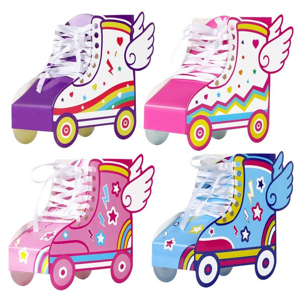 12 Pcs Roller Skating Birthday Party Favor Boxes Roller Skate Paper Boxes Table Centerpiece Sneaker Candy Treat Box Retro Skate Gift Wrap Box for Retro 60s 80s Birthday Party Decoration Supplies