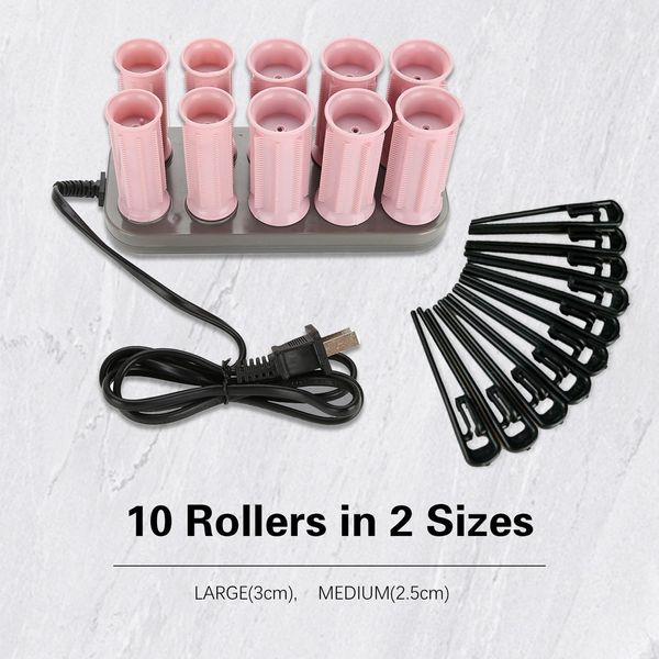 Qivine 10Pcs Heated Hair Rollers, Electric Heated Rollers, Hair Curlers Heated with Bag, Hair Roller Curling Roll DIY Hair Styling Tool for Long Medium Short Volume, 160 Degree Thermostat Design