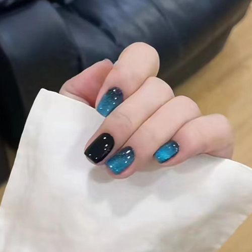 XUZOO Simple Nail Tips, 24 Nailtips, Short and Long, Cute, Stylish, Popular, Solid, Simple, Nail Sticker, Nail Tool, Double Sided Tape Included (Blue)