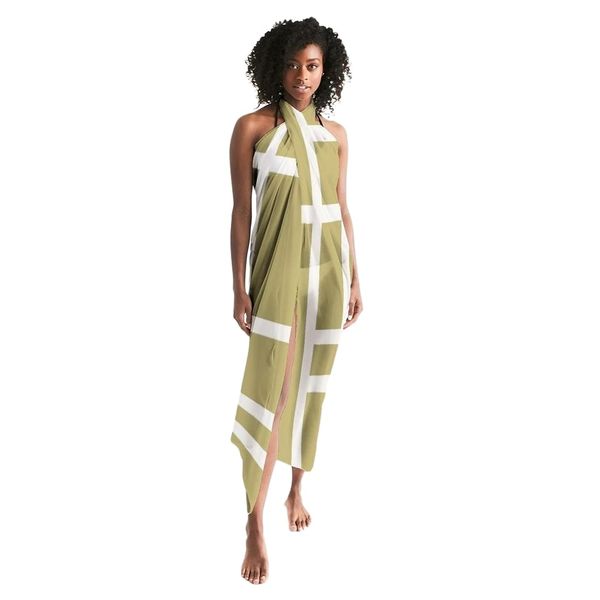 Sheer Sarong Swimsuit Cover Up Wrap / Geometric Beige and White - Universal