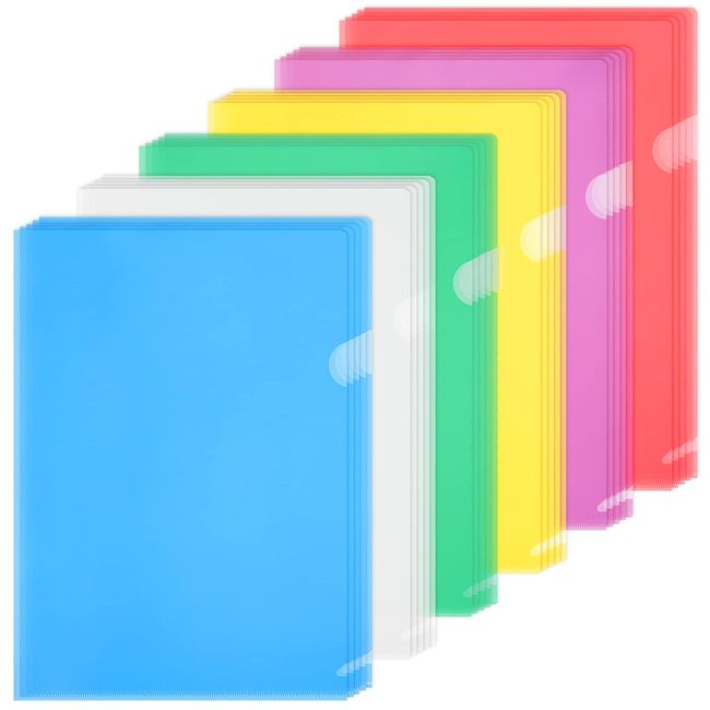 ZCZN Clear Holder, A4, Clear File Storage, Transparent Color, Set of 6 Colors, 30 Pieces, Document Storage, Document Management