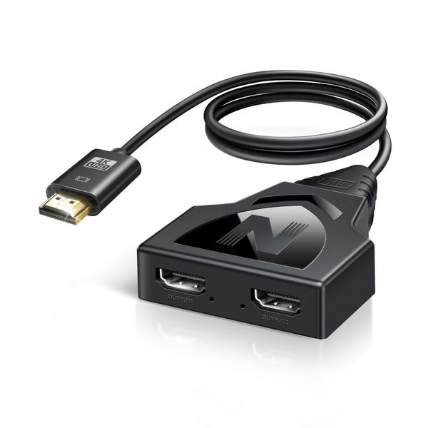HDMI Splitter Adapter Cable 4K, HDMI Splitter 1 in 2 Out One Male to Dual Female Support Different Size TV Mirror Input Screen at The Same Time, 1 to 2 Way HDMI Splitter for HDMI HD, TV, 3D(Black)