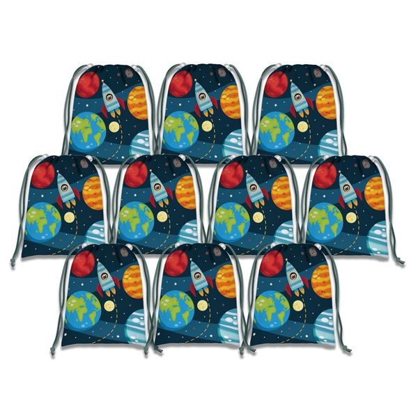 Solar System Outer Space Drawstring Bags Kids Birthday Party Supplies Favor Bags 10 Pack