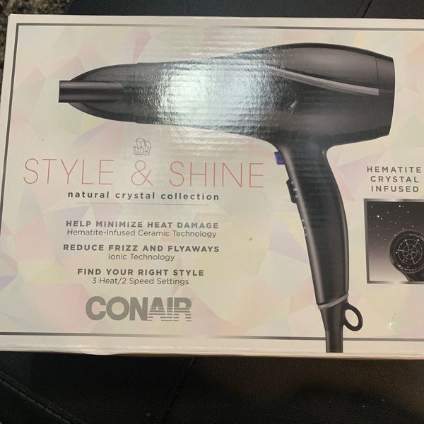 Conair 1875 Watt Style and Shine Hair Dryer Black Natural Crystal Collection