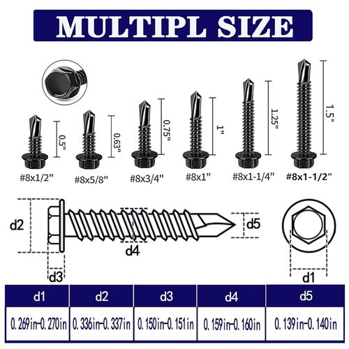 100 PCS 410 Stainless Steel #8x1-1/2 Self Tapping Screws for Hex #8x1-1/2"