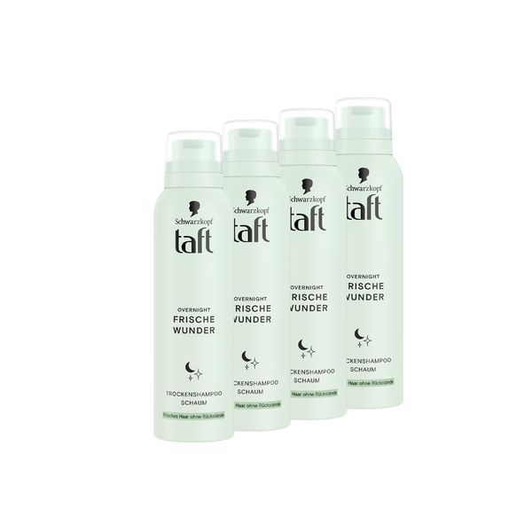 Schwarzkopf Taft Trockenshampoo Schaum Overnight Frische Wunder (4x 150 ml), Haarstyling mit pflegenden, erfrischenden Eigenschaften im Schlaf, für alle Haartypen geeignet, vegane Formel