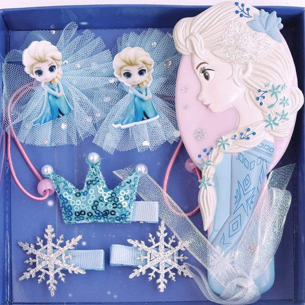 wopin 6pcsEiskönigin Prinzessin,Haarspangen, Mädchen Haarschmuck Schleife Haarspangen Clips Glitzer Haarspangen Zubehör Schneeflocke Haarspangen Gefrorenes Kammset，Kammset Geschenkbox.