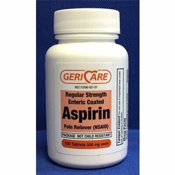 Gericare Aspirin Pain Reliever Regular Strength Enteric Coated Tablets 100ct
