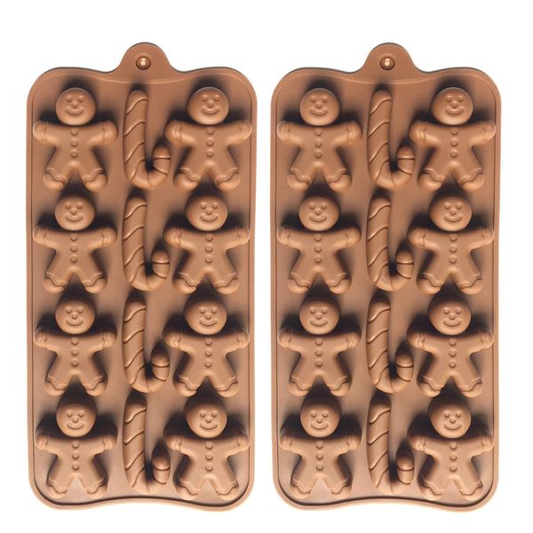 2 Pack Gingerbread Mold Silicone Candy Chocolate Molds with Elements Shapes for Baking Jelly Soap Candy Cane