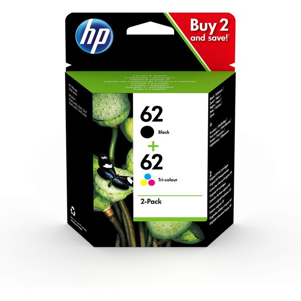 HP N9J71AE 62 Original Ink Cartridges, Black and Tri-color, Multipack, 2 Count (Pack of 1)