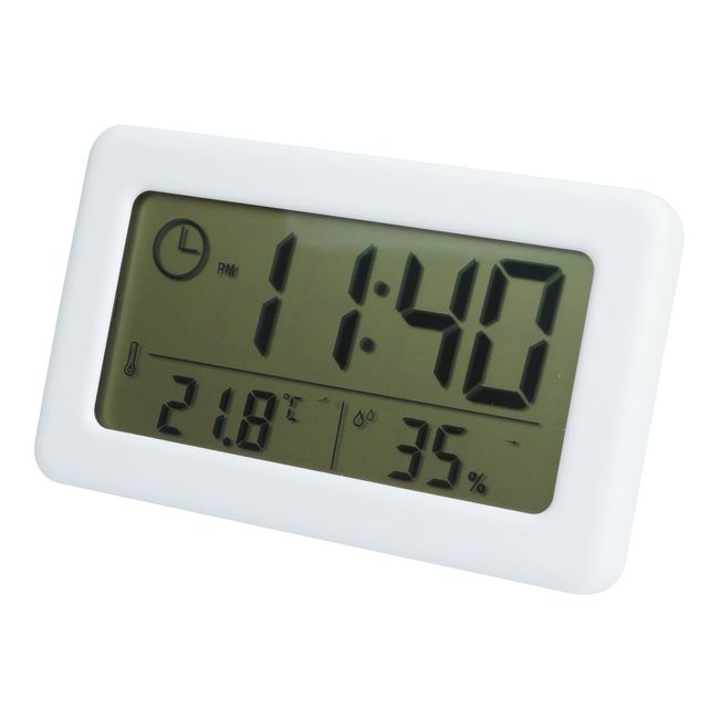 prendre PR-YD005-WH Digital Watch, Thermo-Hygrometer, Small, Compact, Stand, Wall Mounted, Table Clock, Interior, Simple, Digital Clock, Temperature, Humidity (White)