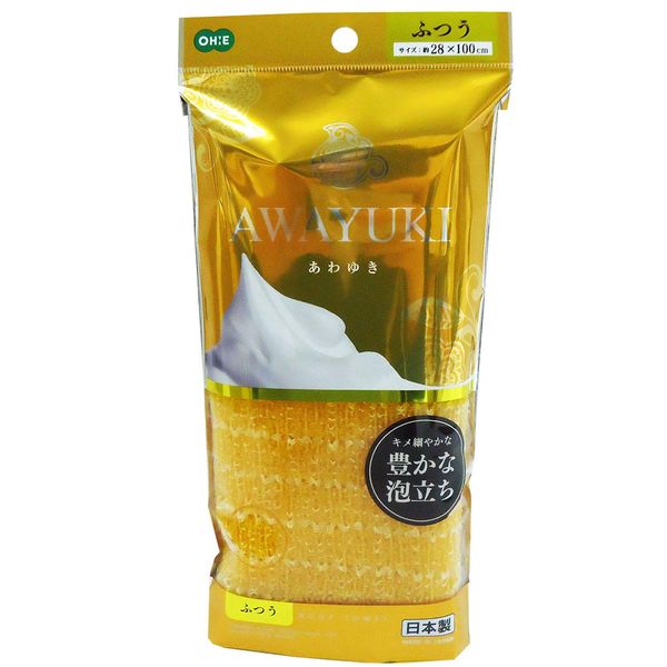 OHE Awayuki Body Towel, Body Wash, Rich, Foaming, Made in Japan, Approx. width 11.0 x length 39.4 inches (28 x 100 cm), Normal, Orange