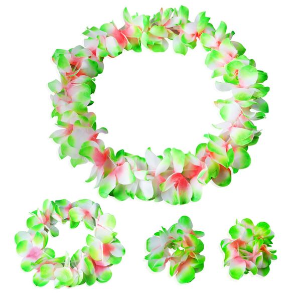 ZCMG Hawaiian Leis Headband Wristbands Hawaii Tropical Luau Flower Women Necklace Headpiece Hair Bands Hairband Bracelets Beach Summer Pool Wedding Cosplay Birthday Dress Up Party Supplies Green