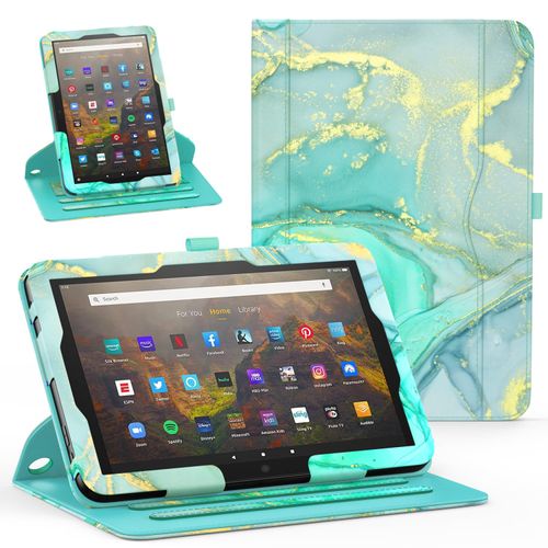ZoneFoker Tablet Case for All New 10 & 10 Plus, 360 Degree Rotating Stand Cover with Auto Sleep/Wake & Pencil Holder, Marble Green