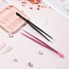 NUOMI 2 Pcs/Set Straight Nail Tweezers Probe Tips Metal Tweezers with Silicone Pressing Head for Nail Art, Picking Gems Rhinestones Acrylic Gel Stickers Eyelash Extensions