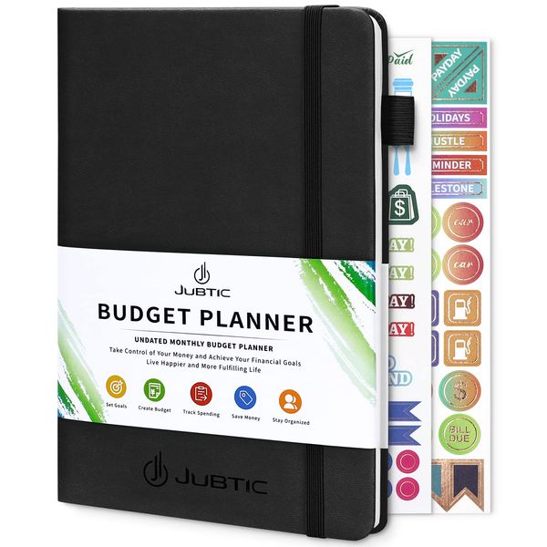 JUBTIC Budget Planner 2024, Budget Book and Monthly Bill Organizer, Finance Planner with Expense Tracker Notebook,Undated,12 Month, A5 Size, Balck