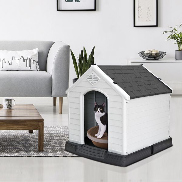 All-weather Dog House Spacious Pets Shelter Indoor Outdoor Gray Cozy Dog House