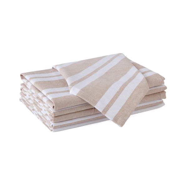 Encasa Homes Dining Table Napkins 6 pcs Set of Large 43x43 cm - Franca Beige Stripes - Heavy Eco-Friendly Cotton, Homespun Fabric, Machine Washable for Dinner, Party, Restaurant & Banquet