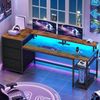 59" Office Desk with Drawers, LED Lights &Power Outlet, Reversible Computer Desk