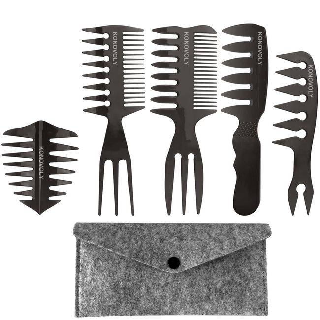 5PCS Haarkamm für Männer, professionelles Formen und Necken von nassen Kammkämmen mit Verpackungsbeutel, Retro-Ölkopf-Haarbürsten für Friseur, Haarkamm, Strähnenkamm Haarbürste für Männer Herren