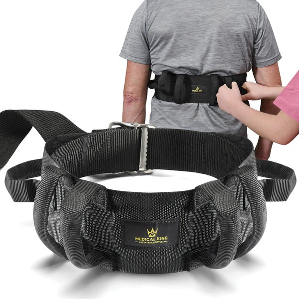 Medical king Transfer Belt Fle to unlock - 50" holds up 500 LBS - or Lifting Seniors - Gait Belt With 6 Handles - Great lift belt for elderly, therapy, handicap etc. walking & standing - easy buck