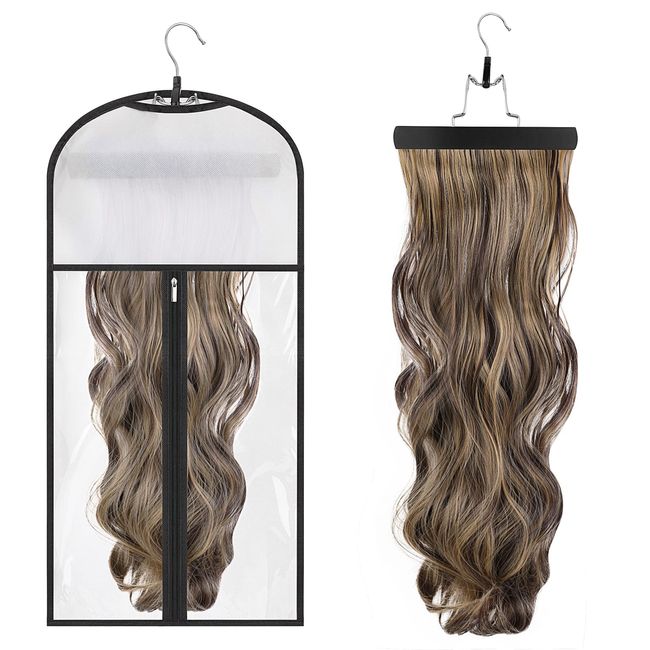 Haarverlängerung Perücke Aufbewahrungstasche, Hair Extensions Perücke Aufbewahrungstasche Halter Case Protector Staubdicht Beutel für Haarverlängerung Haarteil Aufbewahrungsbeutel mit Aufhänger, Weiß