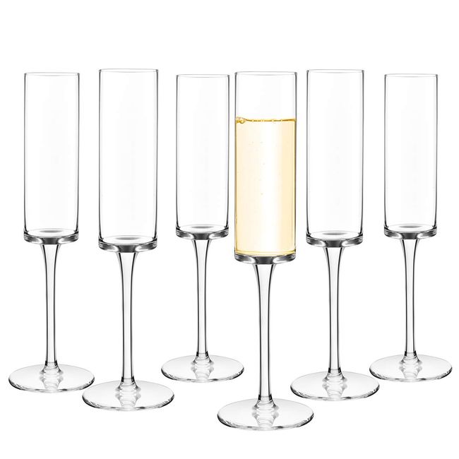 Champagne Flutes, Edge Champagne Glass Set of 4 - Modern & Elegant for Women, Men, Wedding, Anniversary, Christmas, Birthday - 6oz, Crystal