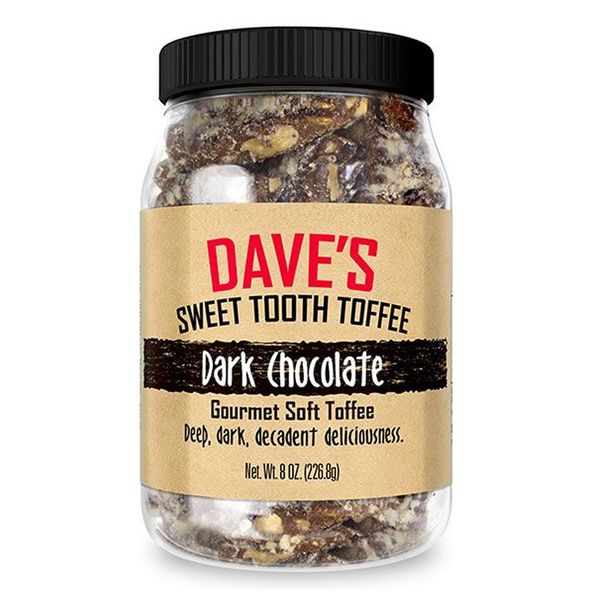 Dave's Sweet Tooth Toffee, Dark Chocolate Flavor with Real Butter, Real Sugar, and Hand-sliced Almonds, Handmade, Homemade, Naturally Gluten-Free, 8.0 oz Resealable Jar