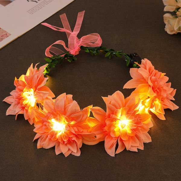 Fashband LED Flower Crown Headbands Light Up Floral Hair Wreath Festival Headpiece Halloween Party Headdress for Women (pink)