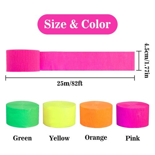 MAQIHAN Glow Party Crepe Paper Streamers - 8 Rolls 656ft Black Light Reactive Fluorescent Neon Crepe Paper 80s Party Neon Birthday Glow Day Classroom Supplies Glow in The Dark Party Helloween Decor