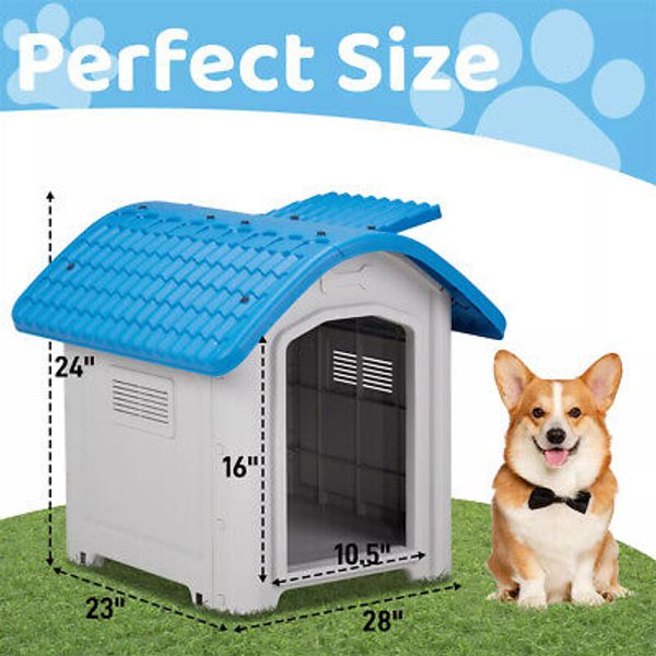 Large Plastic Dog House Outdoor Pet Shelter Weatherproof Easy Clean 28.7 Inch