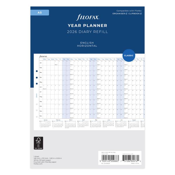 Filofax A5 Horizontal Year Planner 2026