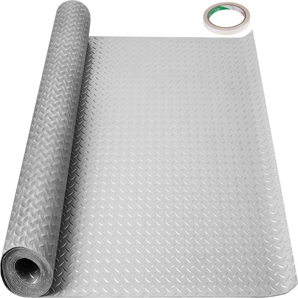 VEVOR Garage Floor Mat Garage Flooring Roll 4.9x9.2ft Anti-Slip Silver PVC Vinyl